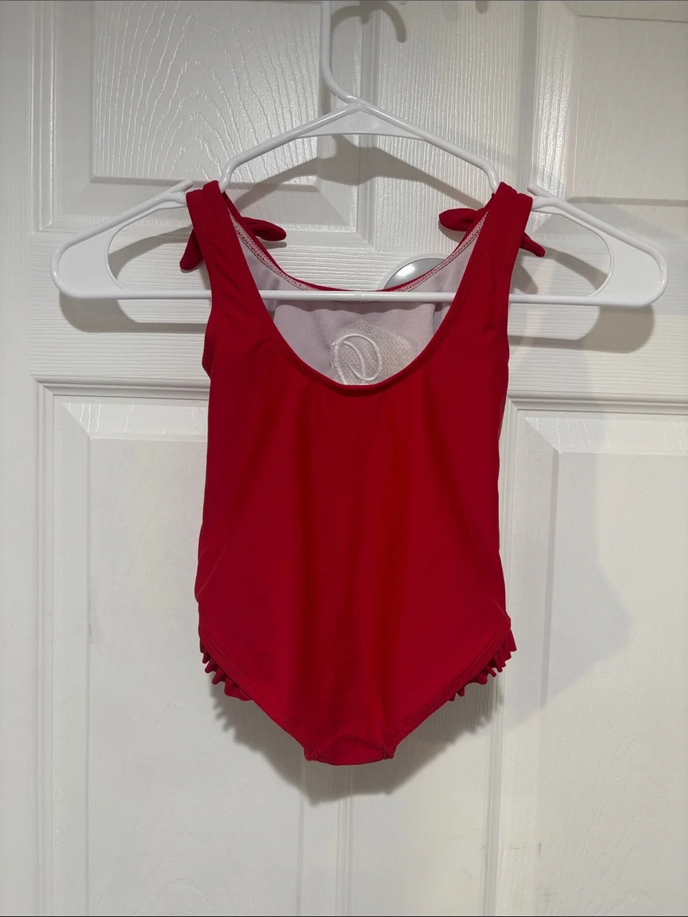 Ruffle Butts Red Girls One-Piece Swimsuit with “B” monogram
